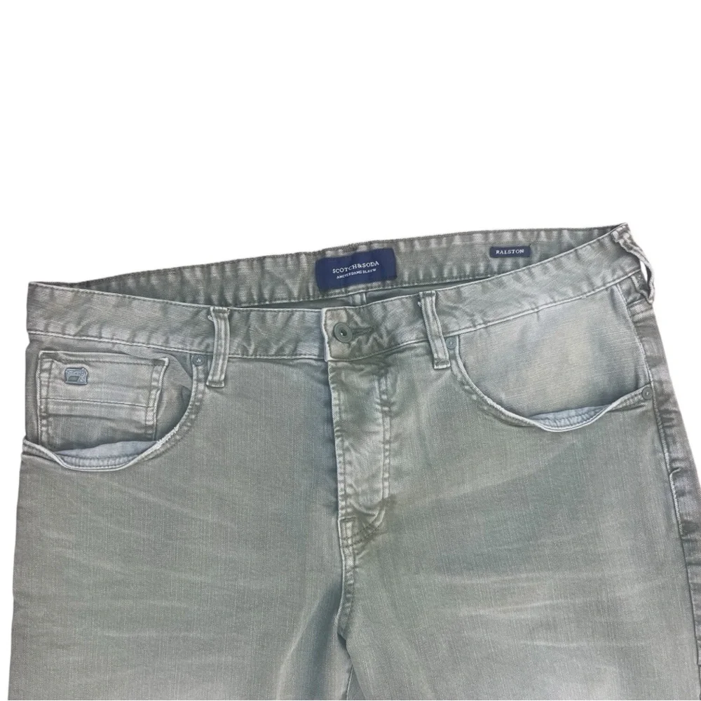 Scotch & Soda Ralston Jeans Men 36x34 Vintage‎ Faded Gray Green Slim Denim